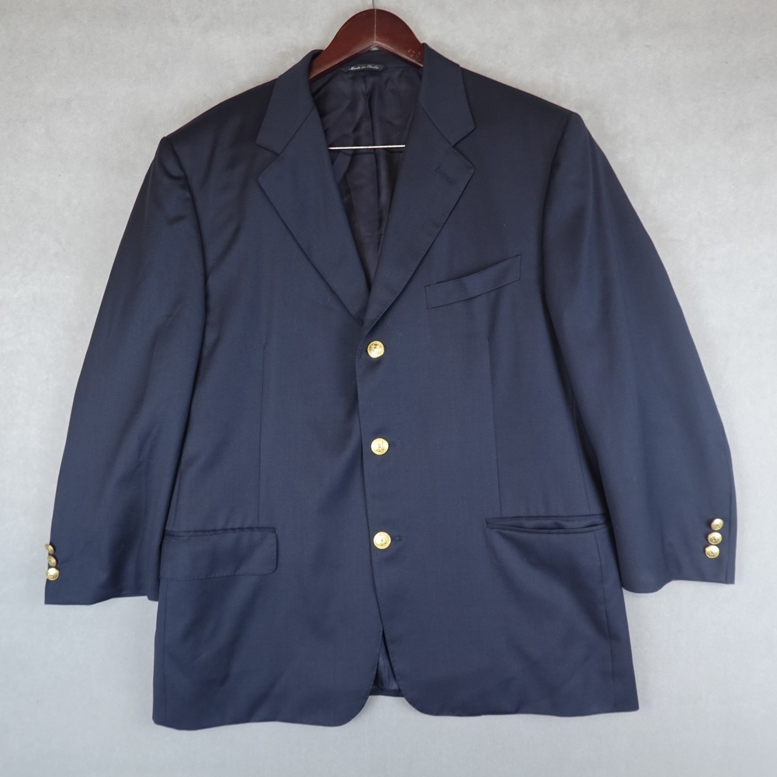 Canali Wool Blazer Mens 54 R Navy Blue Gold Buttons Luxury Made In Italy